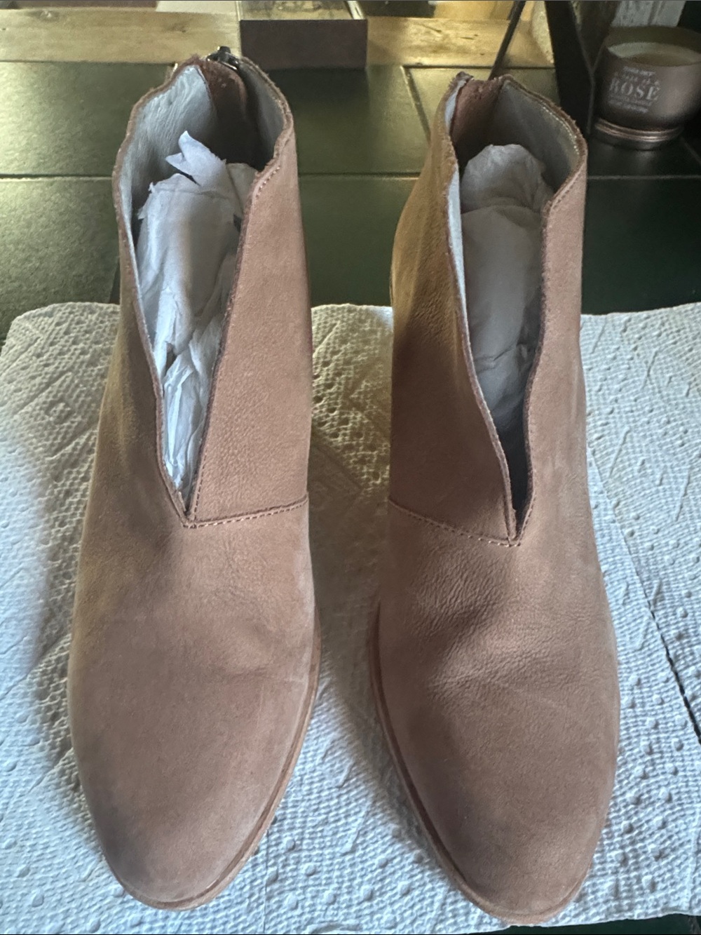 Eileen Fisher Suede Ankle Booties in Light Taupe